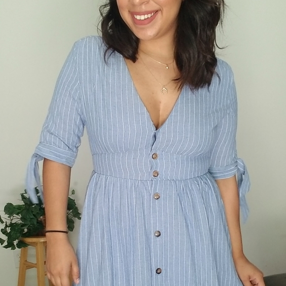 QUITE SMITTEN DENIM BLUE STRIPED DRESS - Picture 8 of 9